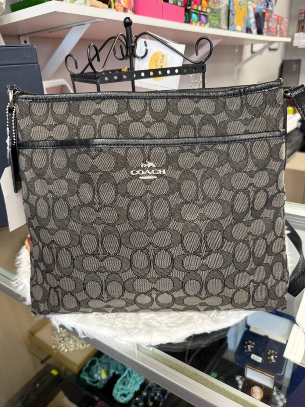 Coach Gray/Black Signature Crossbody Shoulder Bag